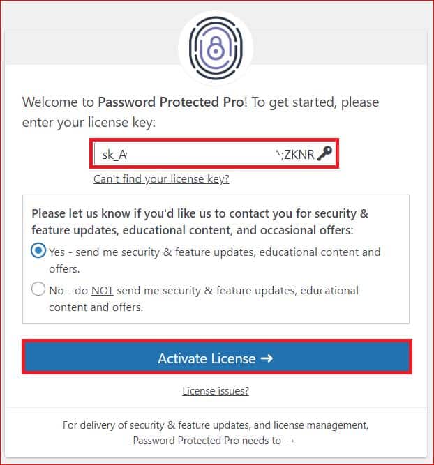 Password Protected Pro Activate License