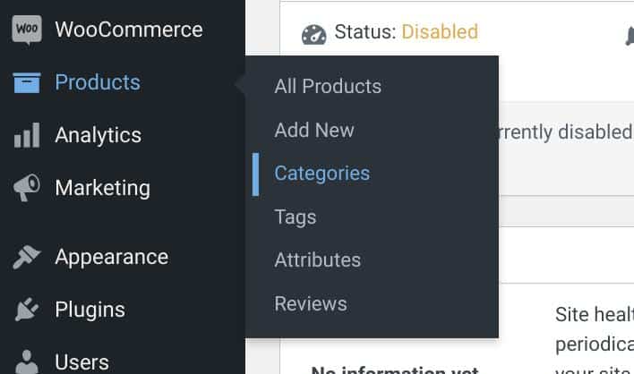 Categories under WooCommerce from the left-hand side