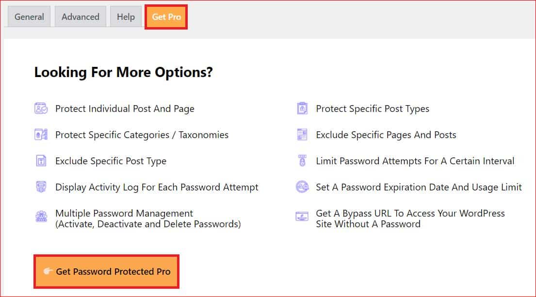 Get Password Protected Pro button